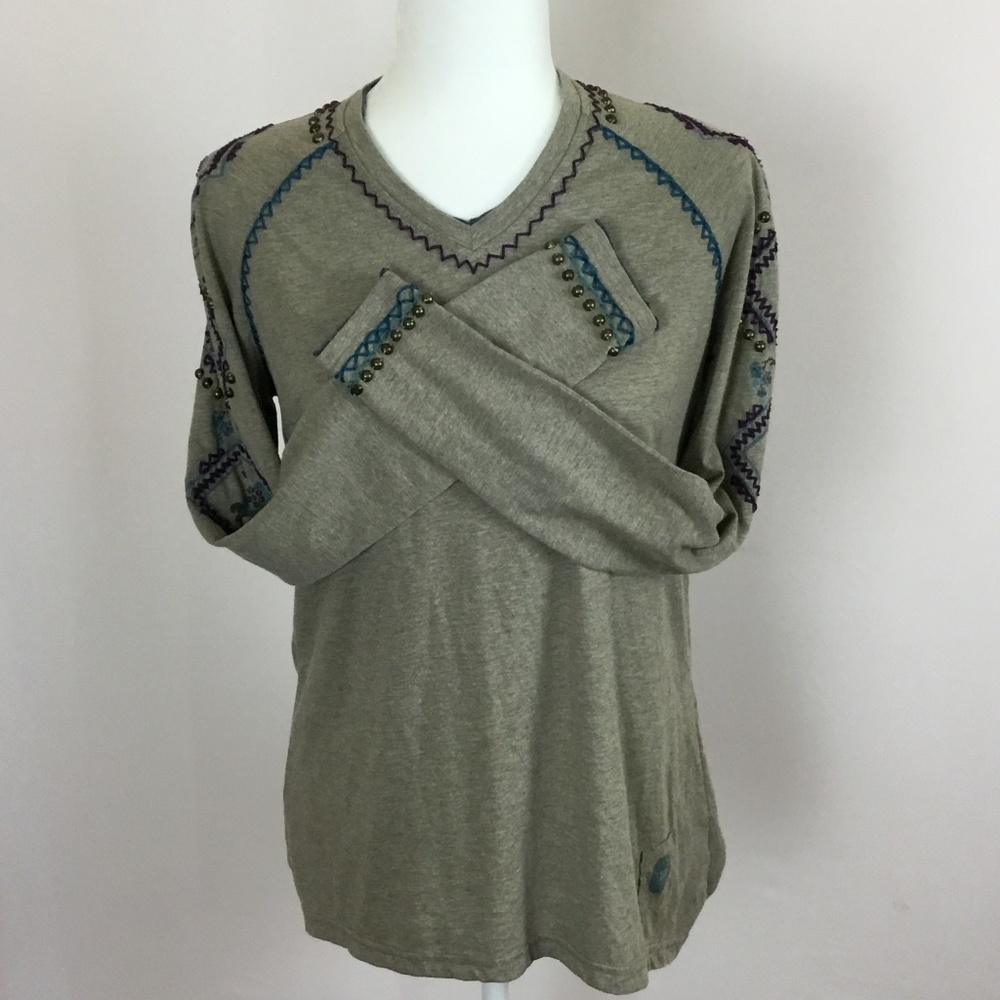 Double D Ranch Olive Long Sleeve Tee with Embroidered Accents - Picture 6 of 8